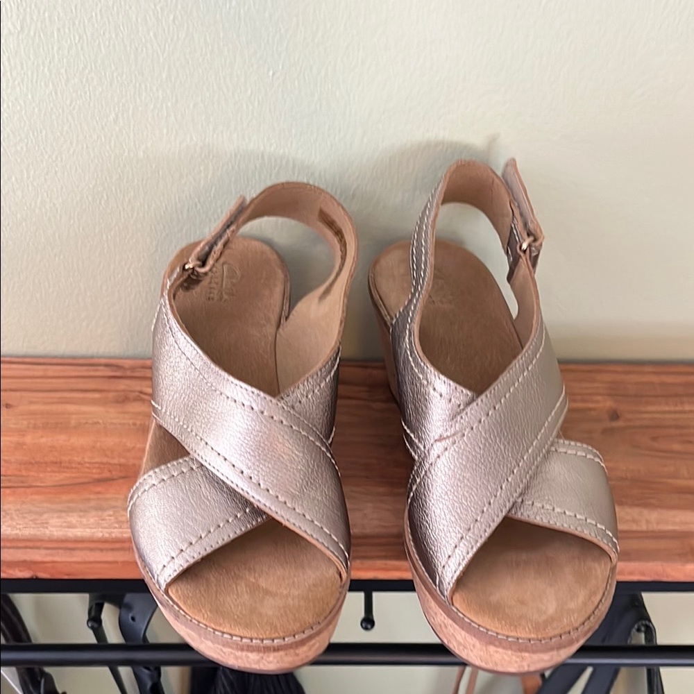 Clarks Gold Espadrilles with Crossover Straps